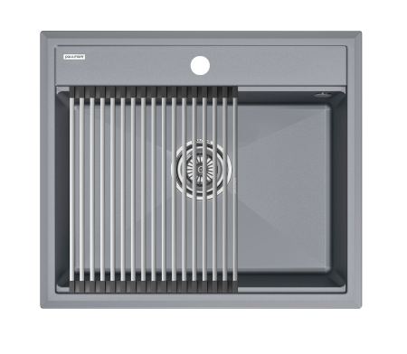 Кухонная мойка + коландер Paulmark PM115951-GRM+R375-BS 59х51 цвет серый металлик
